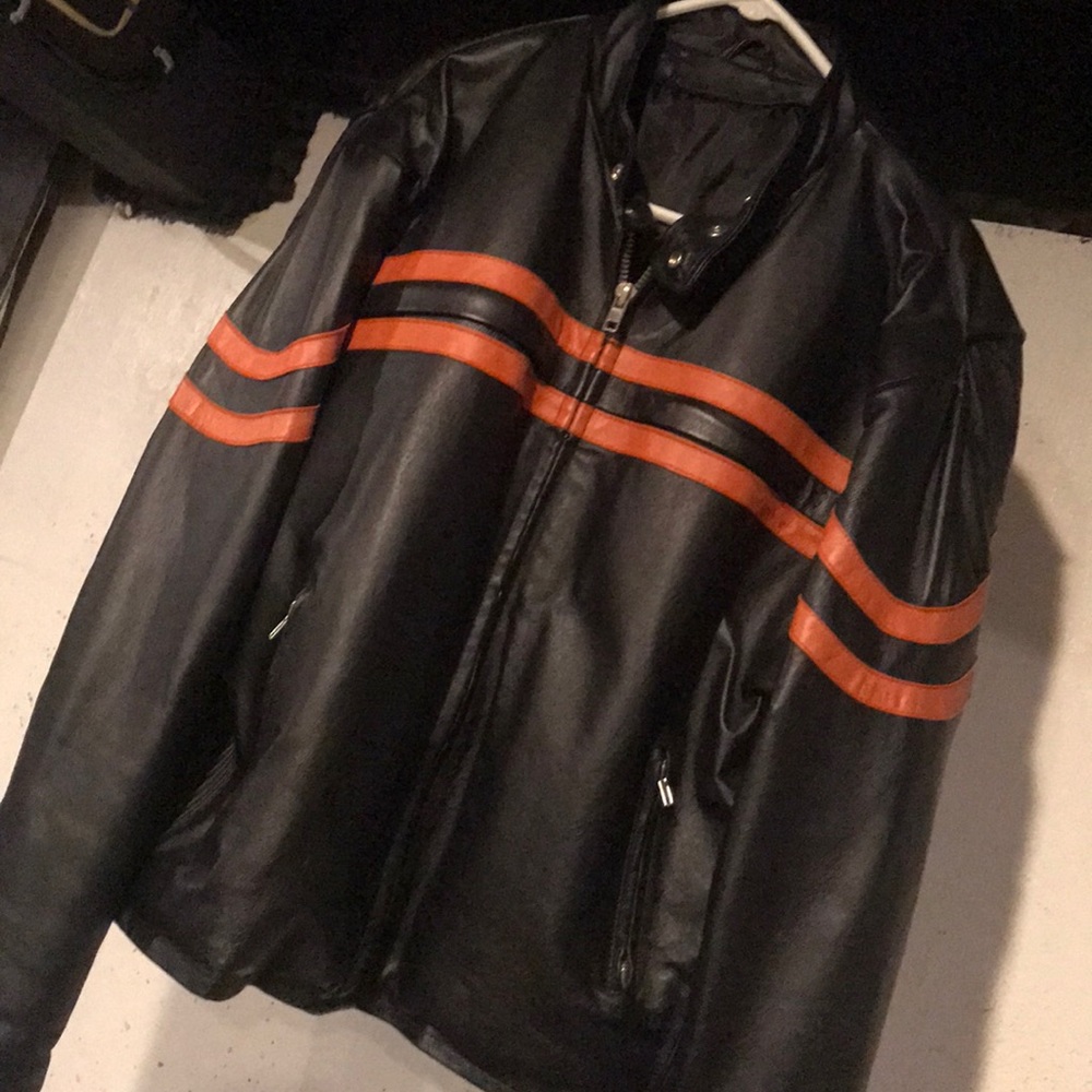 orange black genuine leather motorcycle jacket lrg